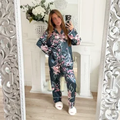 ENSEMBLE PYJAMA FLEURI BLEU CANARD