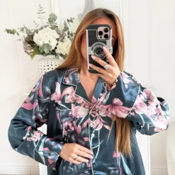 ENSEMBLE PYJAMA FLEURI BLEU CANARD