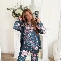 ENSEMBLE PYJAMA FLEURI BLEU CANARD