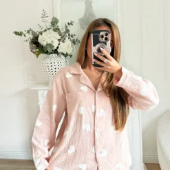 ENSEMBLE PYJAMA GAZE DE COTON VIEUX ROSE