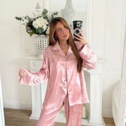 ENSEMBLE PYJAMA SATIN PINK COEURS