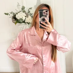ENSEMBLE PYJAMA SATIN PINK COEURS
