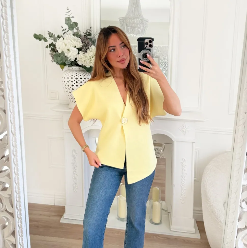 GILET ASYMETRIQUE JAUNE PASTEL