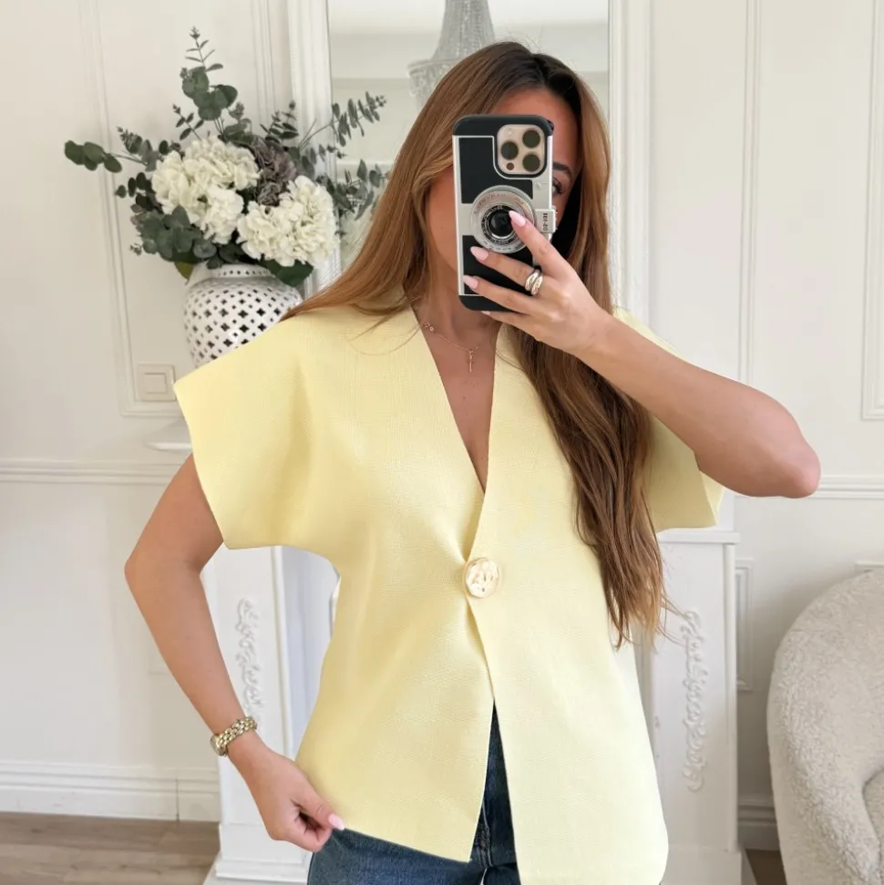 GILET ASYMETRIQUE JAUNE PASTEL