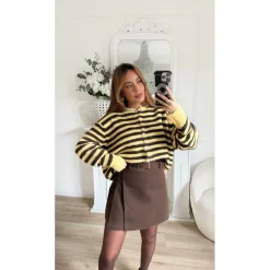 GILET JAUNE RAYURES CHOCO JADE