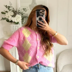 GILET ROSE ET JAUNE TARTAN MÉLANIE