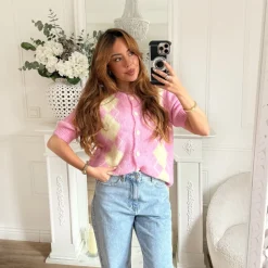 GILET ROSE ET JAUNE TARTAN MÉLANIE