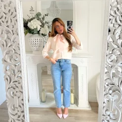 GILET ROSE PASTEL COL À NOUER