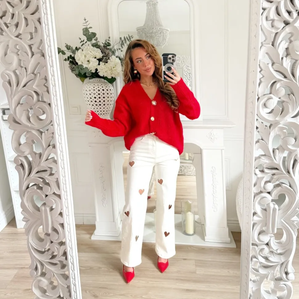 GILET ROUGE BOUTONS BIJOUX