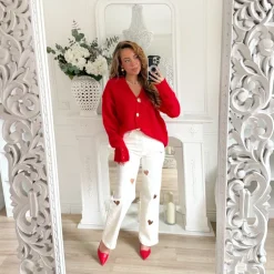 GILET ROUGE BOUTONS BIJOUX