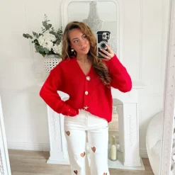 GILET ROUGE BOUTONS BIJOUX