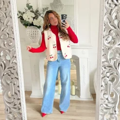 GILET SANS MANCHE MOUMOUTE MOTIFS CERISES