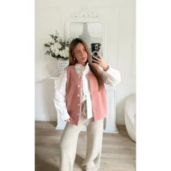 GILET SANS MANCHE VIEUX ROSE COLINE