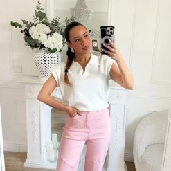 JEAN PINK CLOUTÉ COUPE DROITE