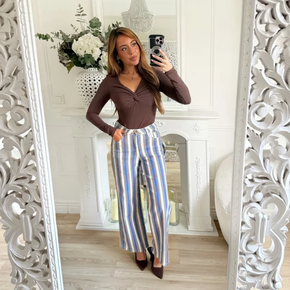 JEAN RAYURES STRETCH BLEU CHOCO