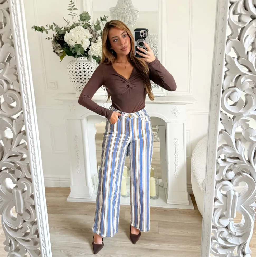 JEAN RAYURES STRETCH BLEU CHOCO