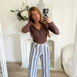 JEAN RAYURES STRETCH BLEU CHOCO