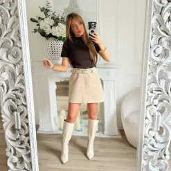 JUPE ASPECT DAIM AVEC CEINTURE LOUISA