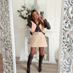 JUPE ASPECT DAIM AVEC CEINTURE LOUISA