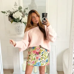 JUPE BEIGE MOTIFS FLEURS