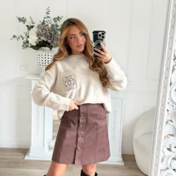 JUPE DAIM BOUTONS CHOCO