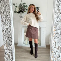 JUPE DAIM BOUTONS CHOCO