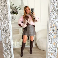 JUPE PORTEFEUILLE SIMILI CUIR CHOCO LYA