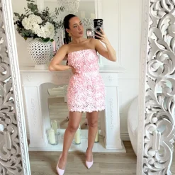 JUPE ROSE PASTEL FLEURS EN RELIEF