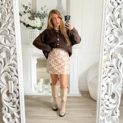 JUPE SEQUINS ELASTIQUE NUDE