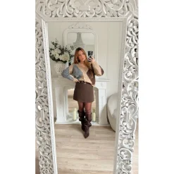 JUPE SHORT CHOCO CHINÉ AVEC CEINTURE ANNABELLE