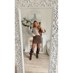 JUPE SHORT CHOCO CHINÉ AVEC CEINTURE ANNABELLE