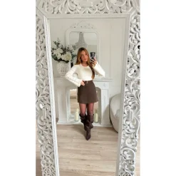 JUPE SHORT CHOCO CHINÉ AVEC CEINTURE ANNABELLE