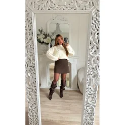 JUPE SHORT CHOCO CHINÉ AVEC CEINTURE ANNABELLE