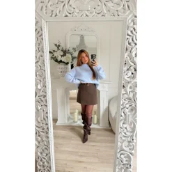 JUPE SHORT CHOCO CHINÉ AVEC CEINTURE ANNABELLE