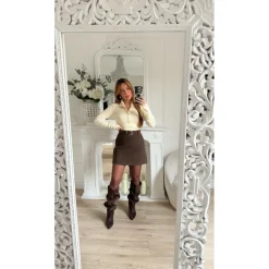 JUPE SHORT CHOCO CHINÉ AVEC CEINTURE ANNABELLE