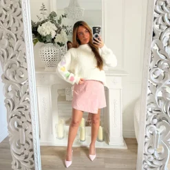 JUPE SHORT EN JEAN VIEUX ROSE