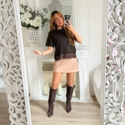 JUPE SHORT SUÉDINE TAUPE AMÉLIE