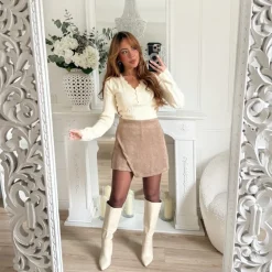 JUPE SHORT SUÉDINE TAUPE LÉONTINE