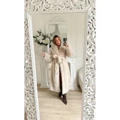 LONG MANTEAU FOURRURE BEIGE FLORE