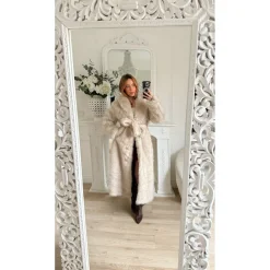 LONG MANTEAU FOURRURE BEIGE FLORE