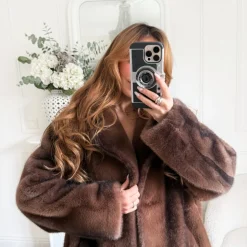 LONG MANTEAU FOURRURE CHOCO NUANCES