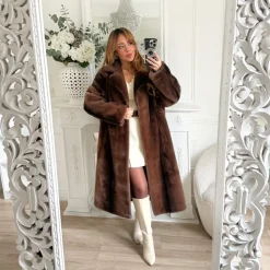 LONG MANTEAU FOURRURE CHOCO NUANCES