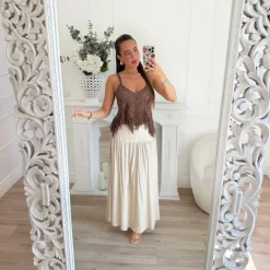 LONGUE JUPE BEIGE FENTE