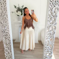 LONGUE JUPE BEIGE FENTE