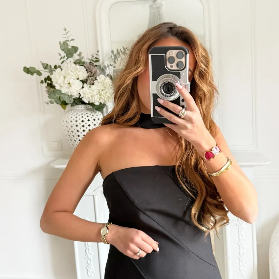 LONGUE ROBE BUSTIER BLACK VOILE