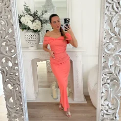 LONGUE ROBE CORAIL EPAULES DÉNUDÉES