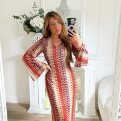 LONGUE ROBE CROCHET TERRACOTA BEIGE