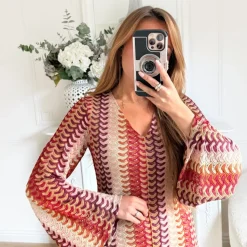 LONGUE ROBE CROCHET TERRACOTA BEIGE