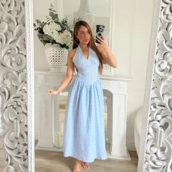 LONGUE ROBE DOS NU BLEUE VICHY