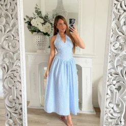 LONGUE ROBE DOS NU BLEUE VICHY